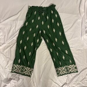 House of Harlow 1960 Green and White Linen Patterned Palazzo Pants Sz L